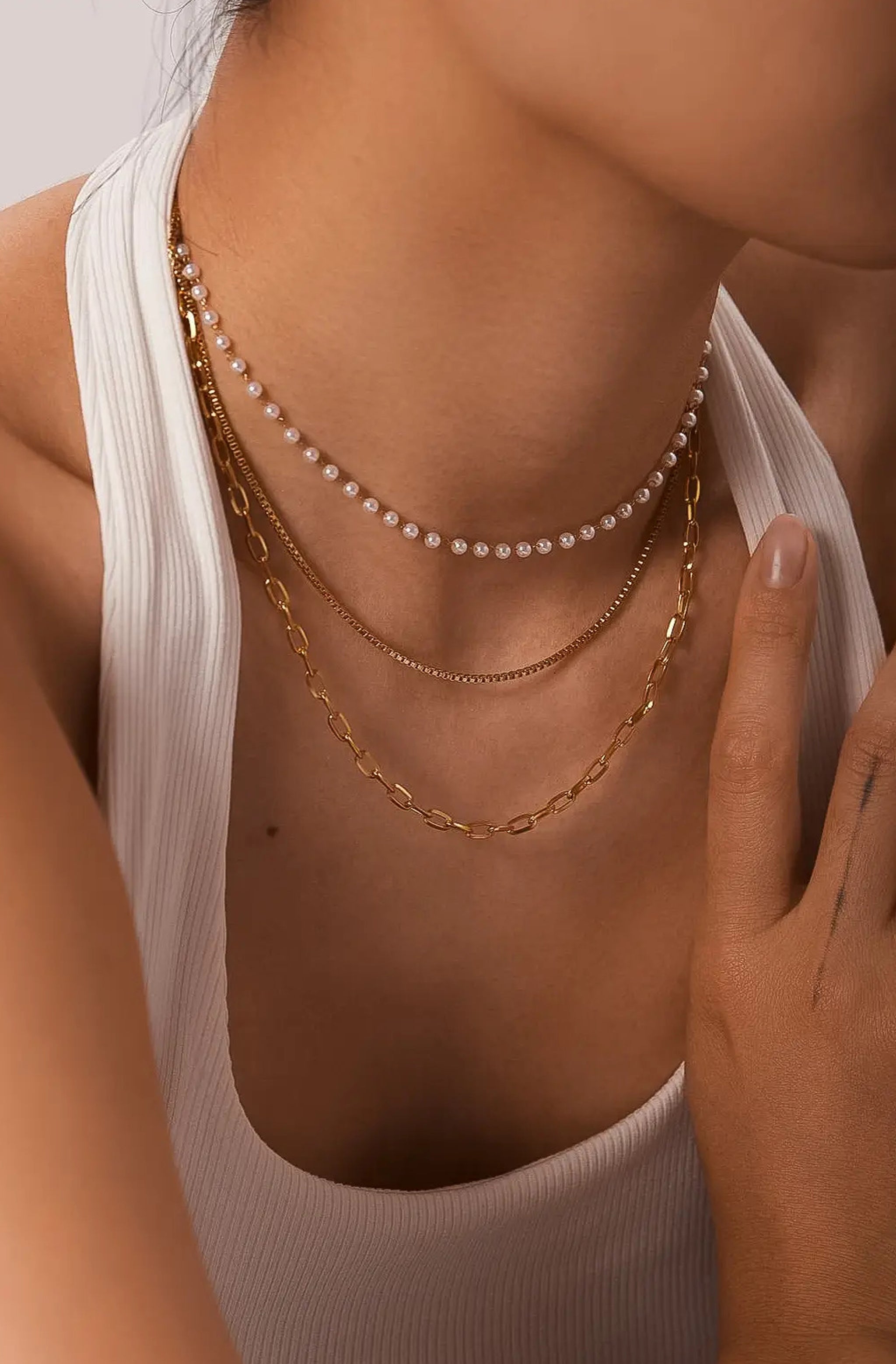 Cadeaux Stacked Pearl Chain Necklace