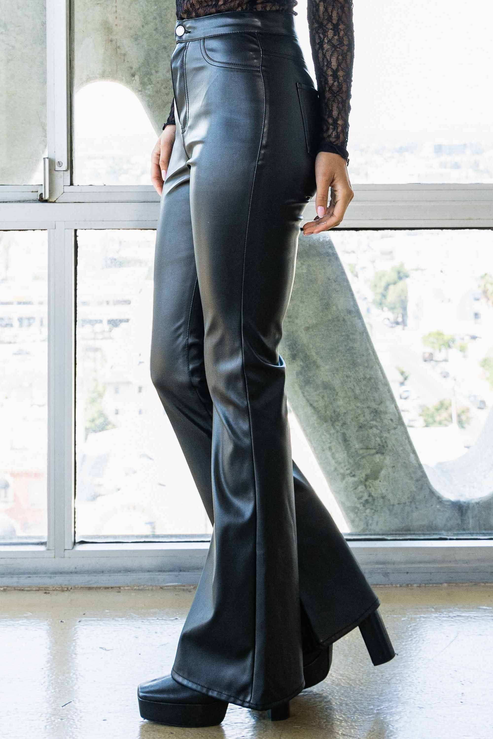 High Waisted Leather Flare Pants