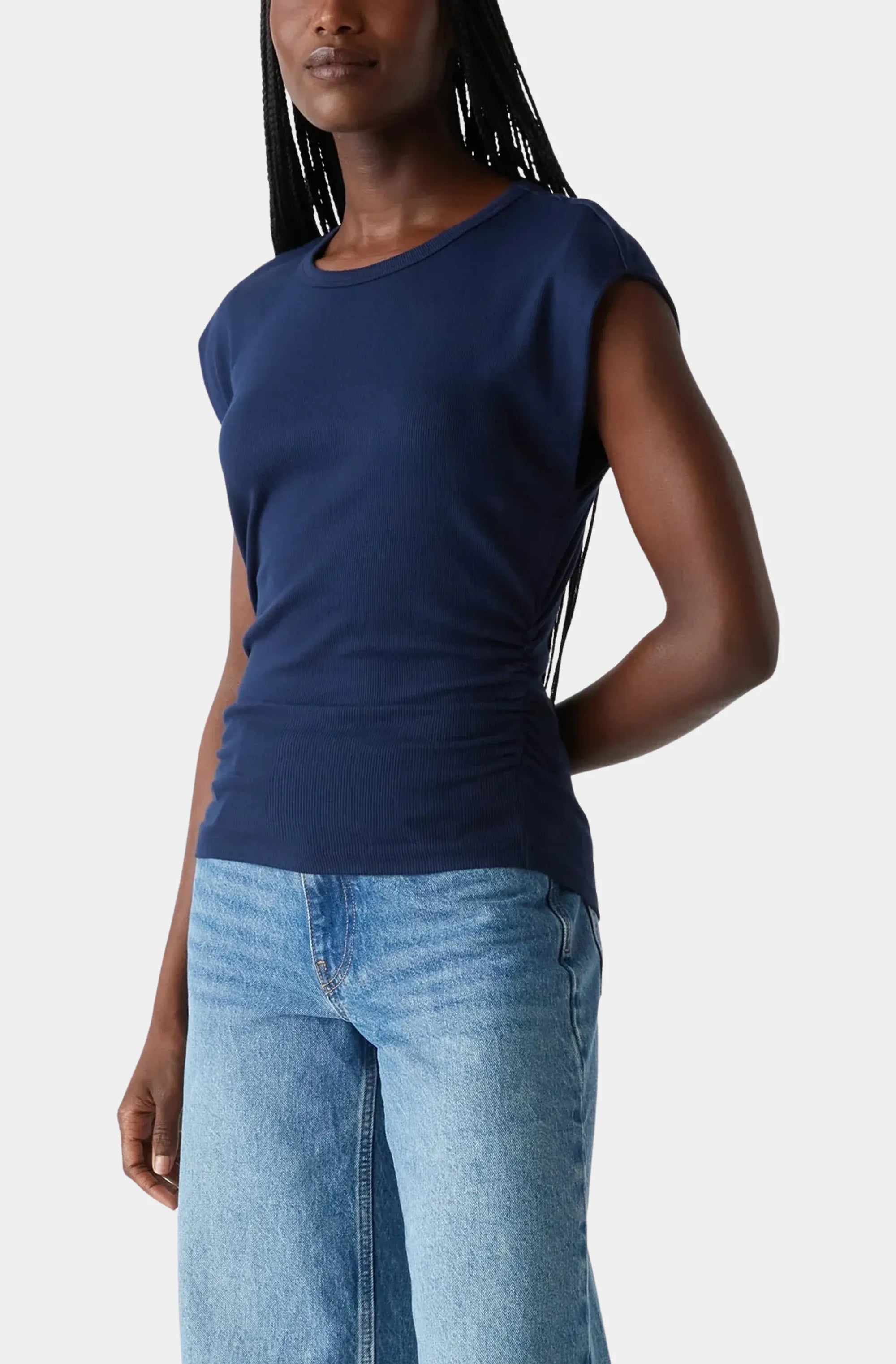 Joni Crew Neck Power Shoulder Top