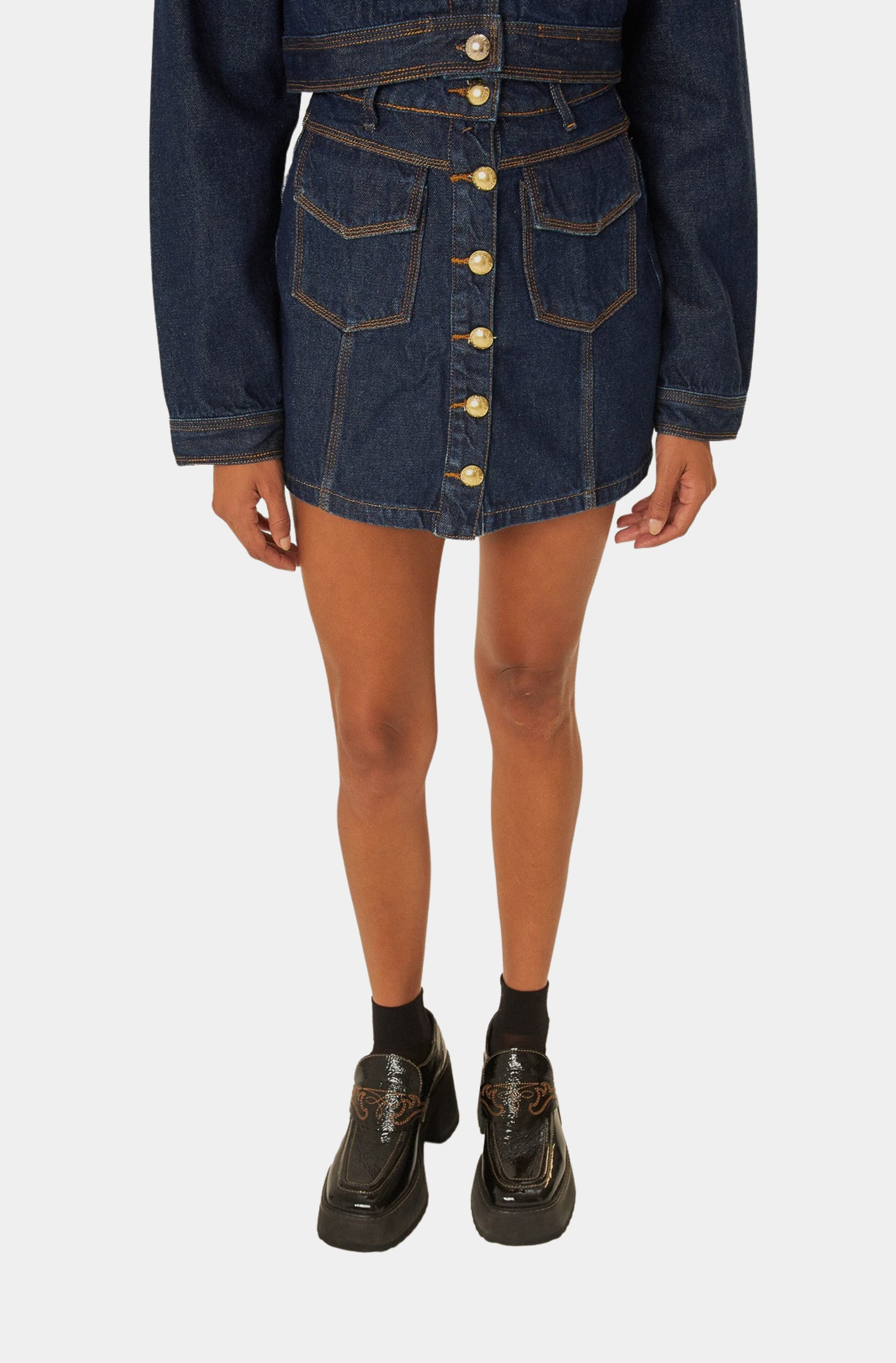 Dark Denim Short Skirt High Waist