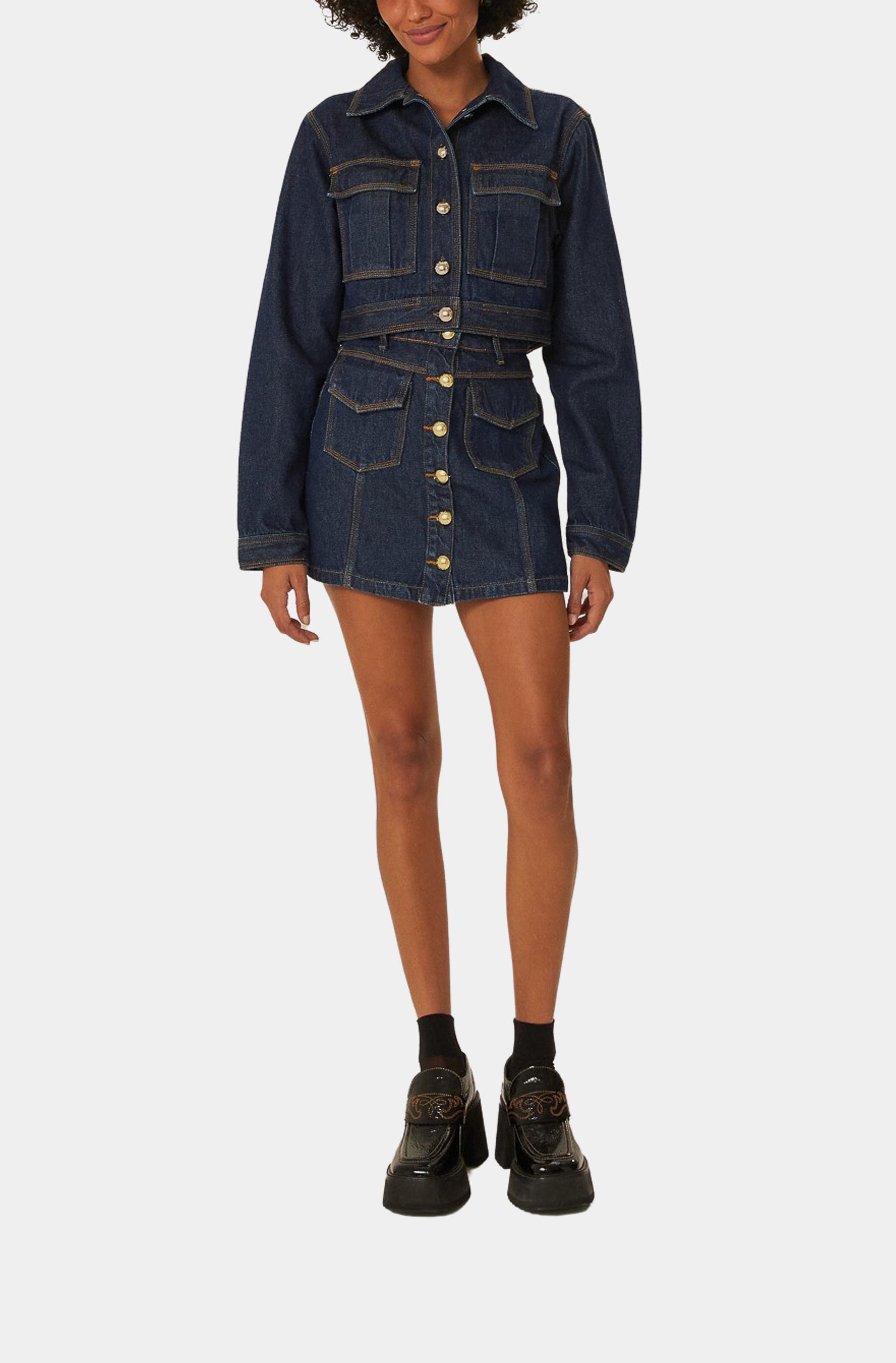 Dark Denim Short Skirt High Waist