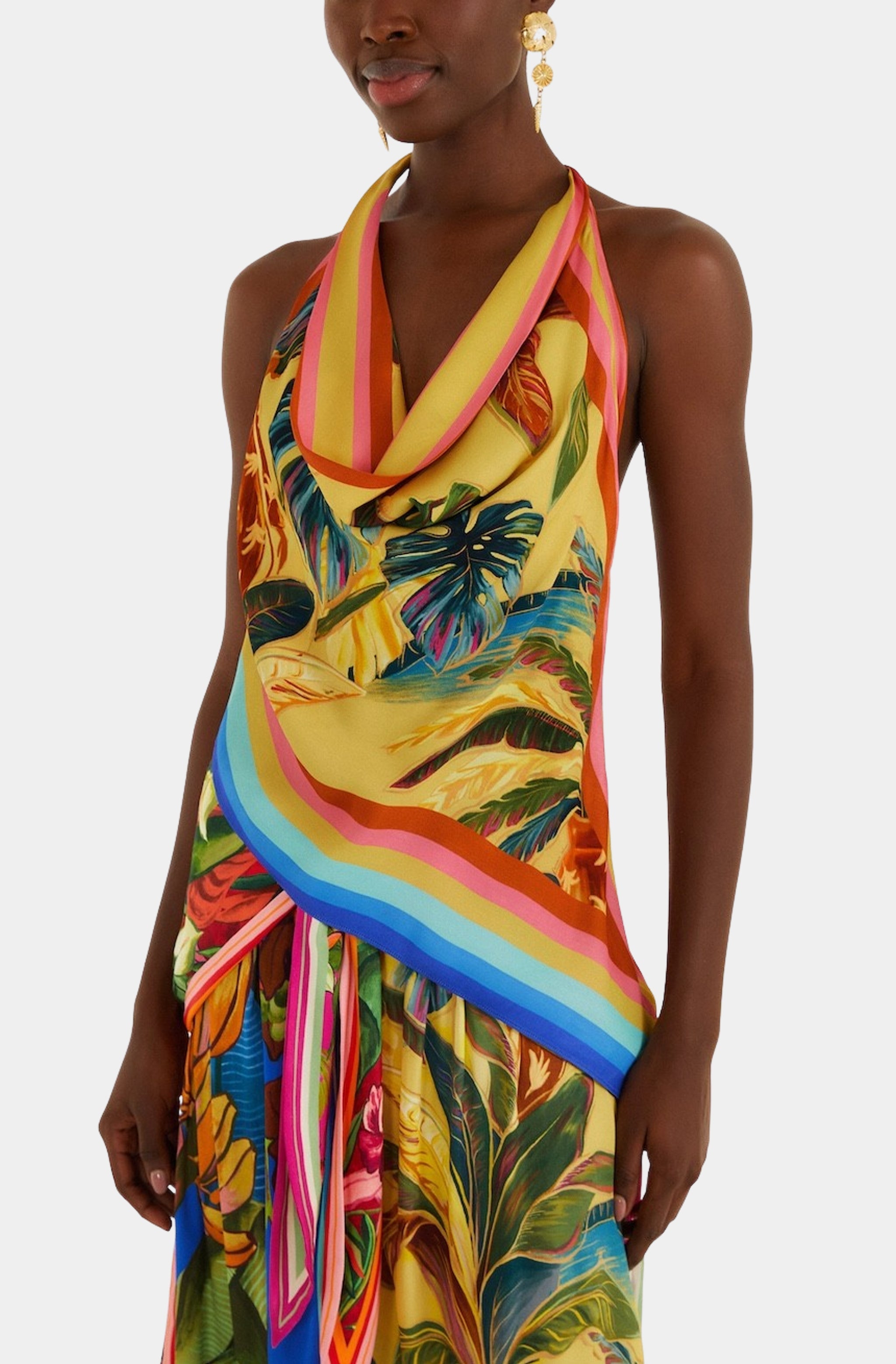 Rainbow Summer Multicolor Sleeveless Scarf Blouse