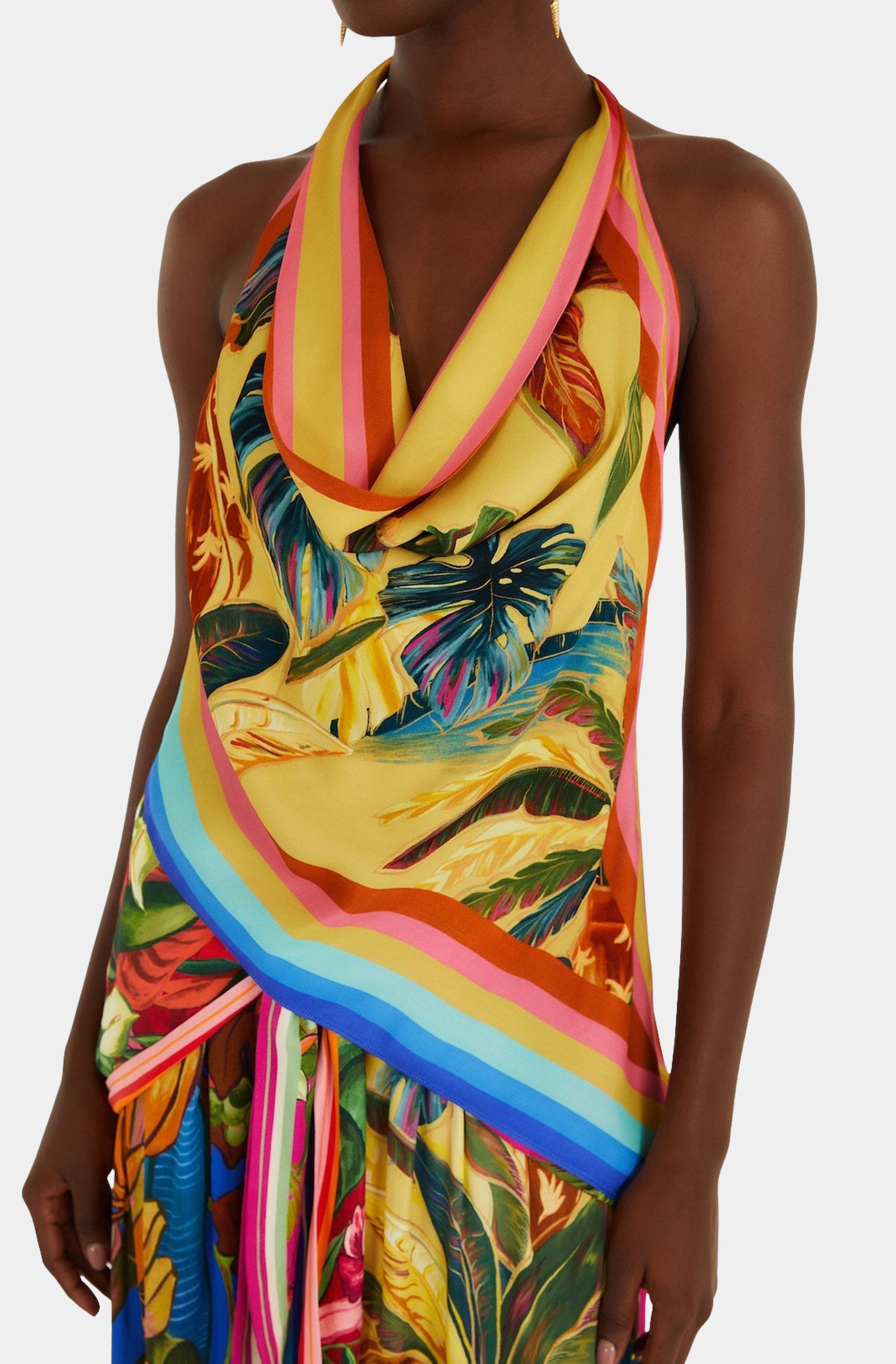 Rainbow Summer Multicolor Sleeveless Scarf Blouse