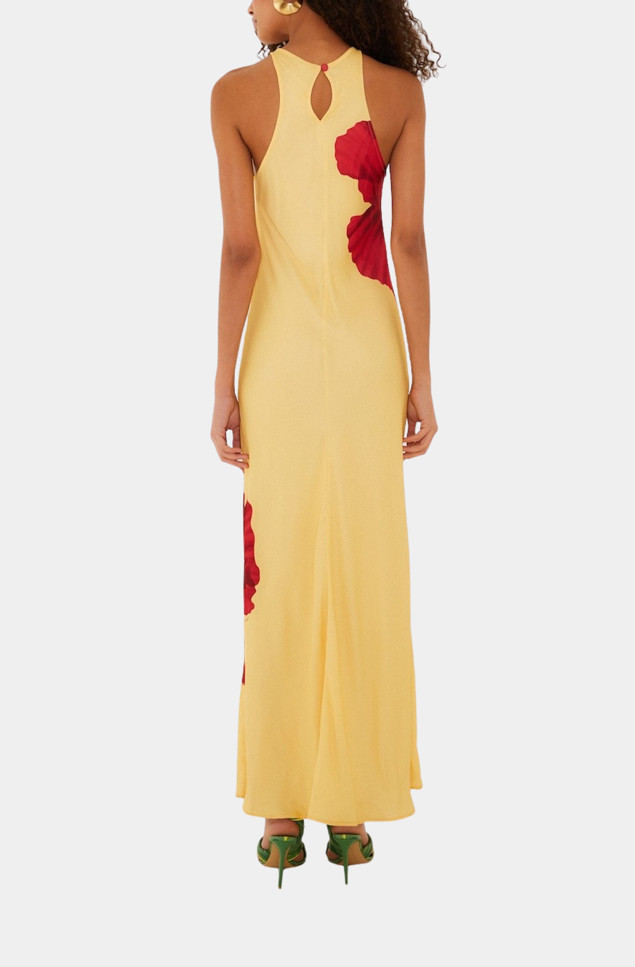 Poppy Flowers Light Yellow Sleeveless Maxi Dress