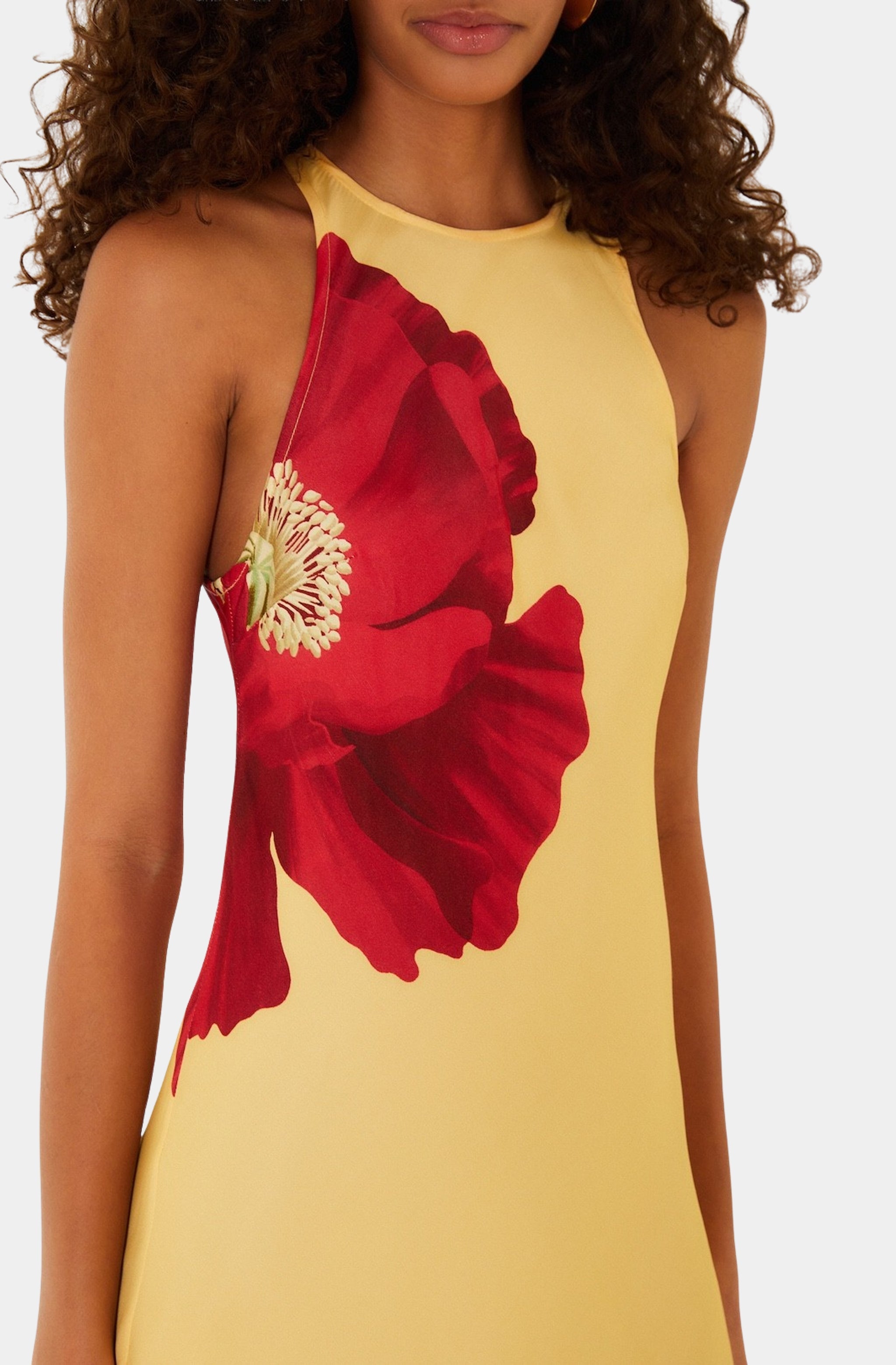 Poppy Flowers Light Yellow Sleeveless Maxi Dress