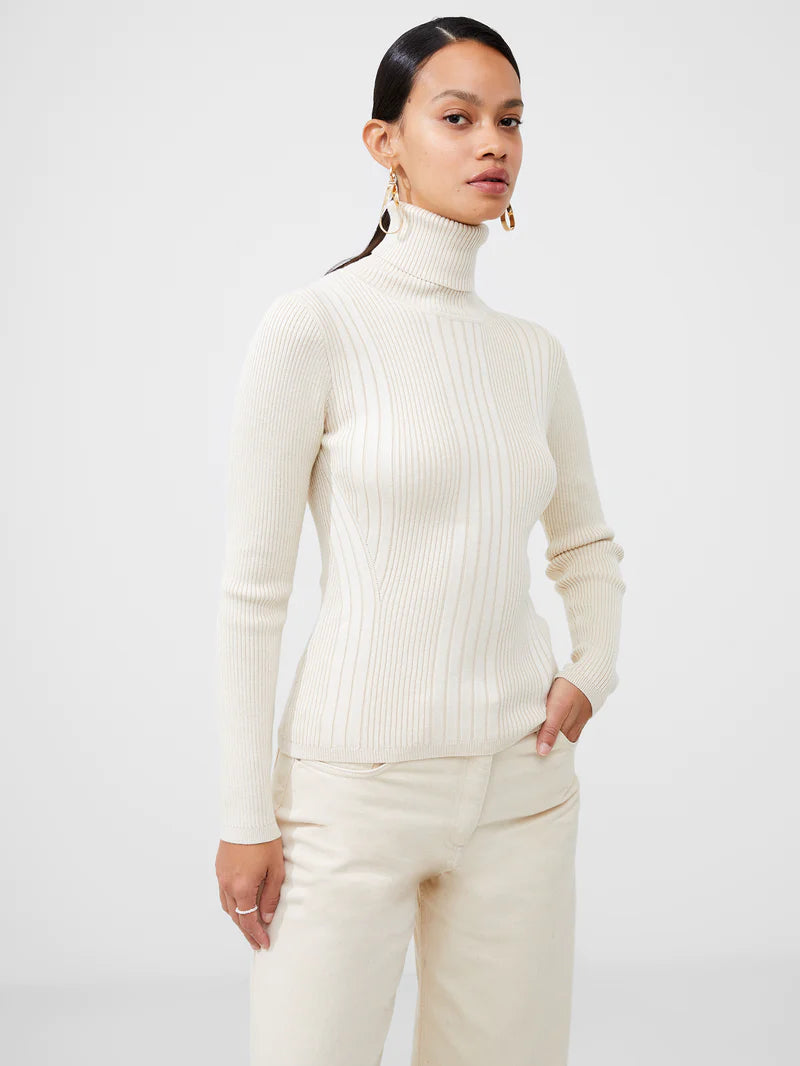 Cream ribbed 2025 polo neck jumper